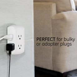 Grounded 6-Outlet Wall Tap Surge Protector, Adapter Spaced Outlets -Home Electronics Shop ge outlet adapters converters 43648 44 1000