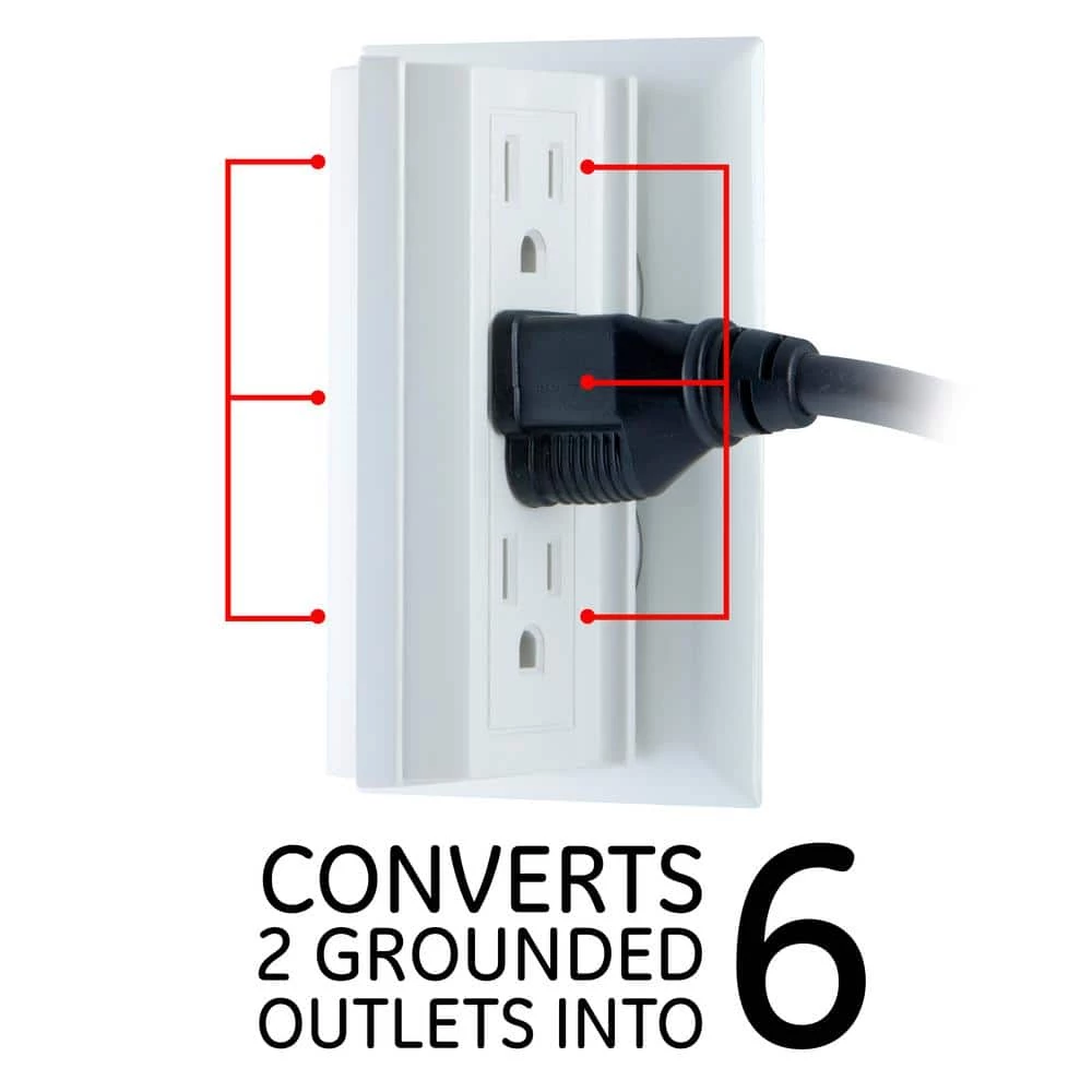 6-Outlet Grounded Side-Access Tap, White (3-Pack) by GE 4 6-Outlet Grounded Side-Access Tap, White (3-Pack) by GE - Image 4