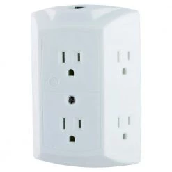 6-Outlet Grounded Tap with Resettable Circuit Breaker, White by GE -Home Electronics Shop ge outlet adapters converters 56575 4f 1000