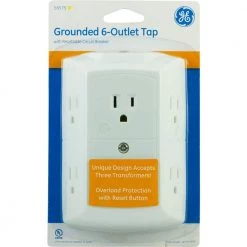 6-Outlet Grounded Tap with Resettable Circuit Breaker, White by GE -Home Electronics Shop ge outlet adapters converters 56575 a0 1000