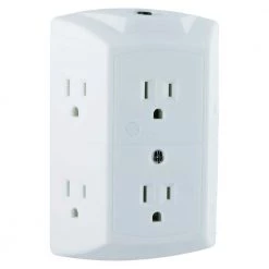 6-Outlet Grounded Tap with Resettable Circuit Breaker, White by GE -Home Electronics Shop ge outlet adapters converters 56575 c3 1000