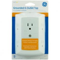 6-Outlet Grounded Tap with Resettable Circuit Breaker, White by GE -Home Electronics Shop ge outlet adapters converters 56575 fa 1000