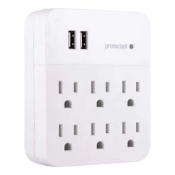 6-Outlet 2 USB Charging Surge Protector Tap, White -Home Electronics Shop ge surge protectors 36735 1f 1000
