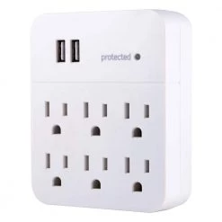 6-Outlet 2 USB Charging Surge Protector Tap, White -Home Electronics Shop ge surge protectors 36735 44 1000