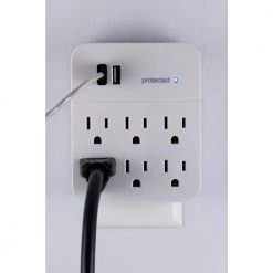 6-Outlet 2 USB Charging Surge Protector Tap, White -Home Electronics Shop ge surge protectors 36735 4f 1000