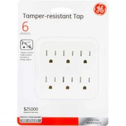 6-Outlet Surge Protector Tap with Tamper Resistant, White -Home Electronics Shop ge surge protectors 37155 fa 1000