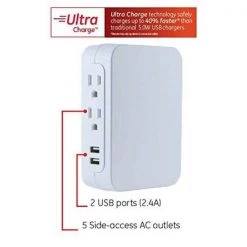 Side Access 5-Outlet 2 USB Pro Surge Protector Tap, White -Home Electronics Shop ge surge protectors 38314 44 1000