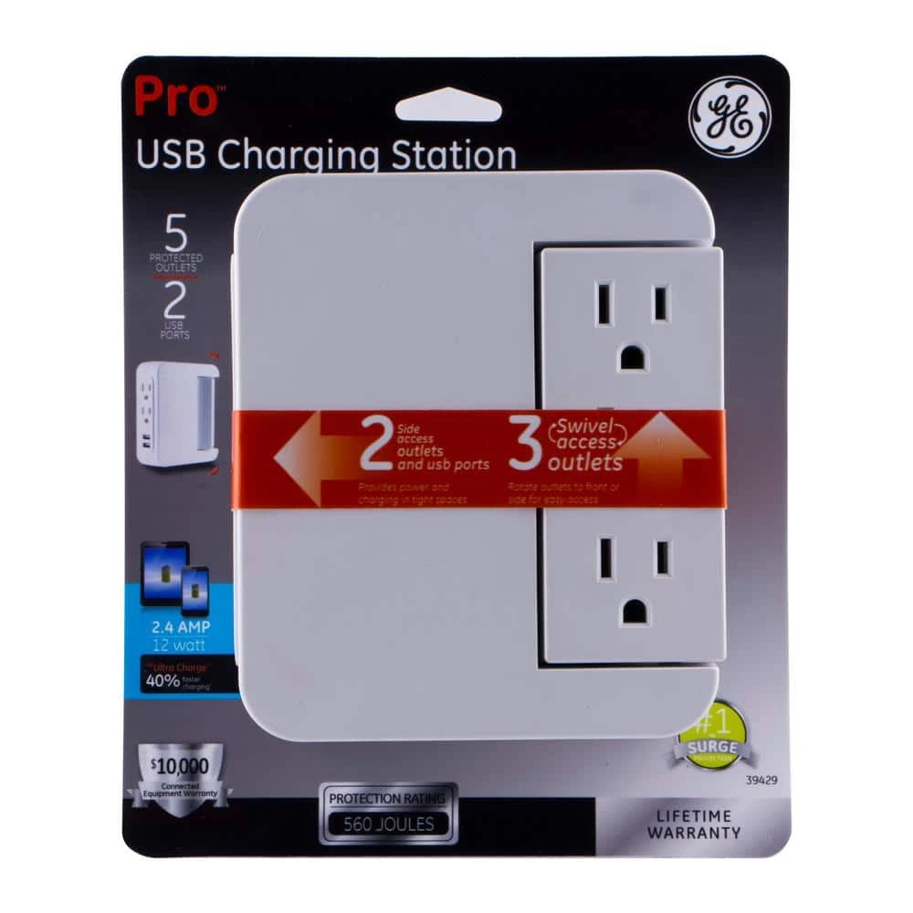 5-Outlet 2 USB Swivel Side-Access Surge Protector Tap 2 5-Outlet 2 USB Swivel Side-Access Surge Protector Tap - Image 2