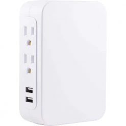 5-Outlet 860-Joules 2-Port USB Side-Access Surge Protector Tap, White