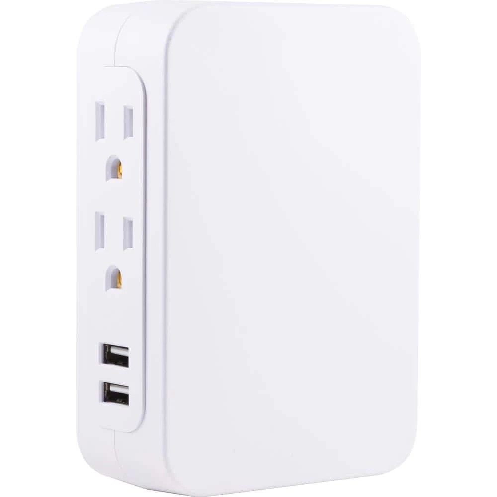 5-Outlet 860-Joules 2-Port USB Side-Access Surge Protector Tap, White 1 5-Outlet 860-Joules 2-Port USB Side-Access Surge Protector Tap, White