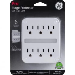 Grounded 6-Outlet Wall Tap Adapter Surge Protector with Night Light -Home Electronics Shop ge surge protectors 41626 44 1000