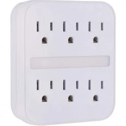 Grounded 6-Outlet Wall Tap Adapter Surge Protector with Night Light -Home Electronics Shop ge surge protectors 41626 4f 1000