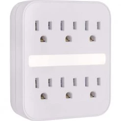 Grounded 6-Outlet Wall Tap Adapter Surge Protector with Night Light