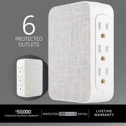 6-Outlet Side Access Surge Protector Wall Tap with Fabric Cover 10 6-Outlet Side Access Surge Protector Wall Tap with Fabric Cover -Home Electronics Shop ge surge protectors 43435 1f 1000