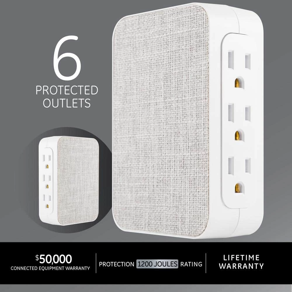6-Outlet Side Access Surge Protector Wall Tap with Fabric Cover 4 6-Outlet Side Access Surge Protector Wall Tap with Fabric Cover - Image 4