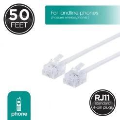 50 ft. Ultra-Thin Phone Line Cord - White by GE -Home Electronics Shop ge telephone cords 76325 4f 1000