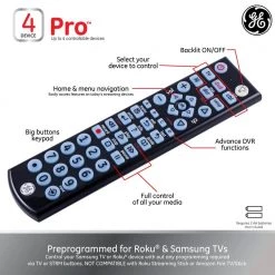4-Device Backlit Big Button Universal TV Remote Control in Black by GE 11 4-Device Backlit Big Button Universal TV Remote Control in Black by GE -Home Electronics Shop ge universal remotes 34455 4f 1000
