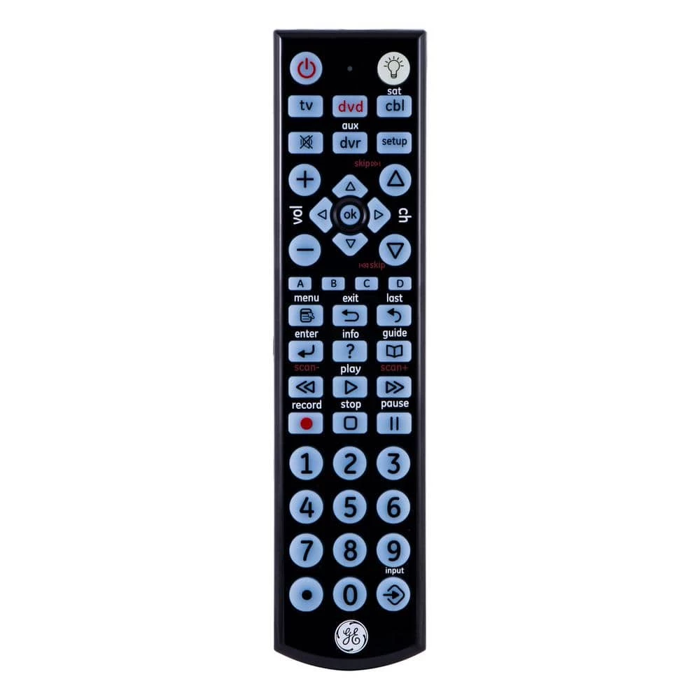 4-Device Backlit Big Button Universal TV Remote Control in Black by GE 1 4-Device Backlit Big Button Universal TV Remote Control in Black by GE