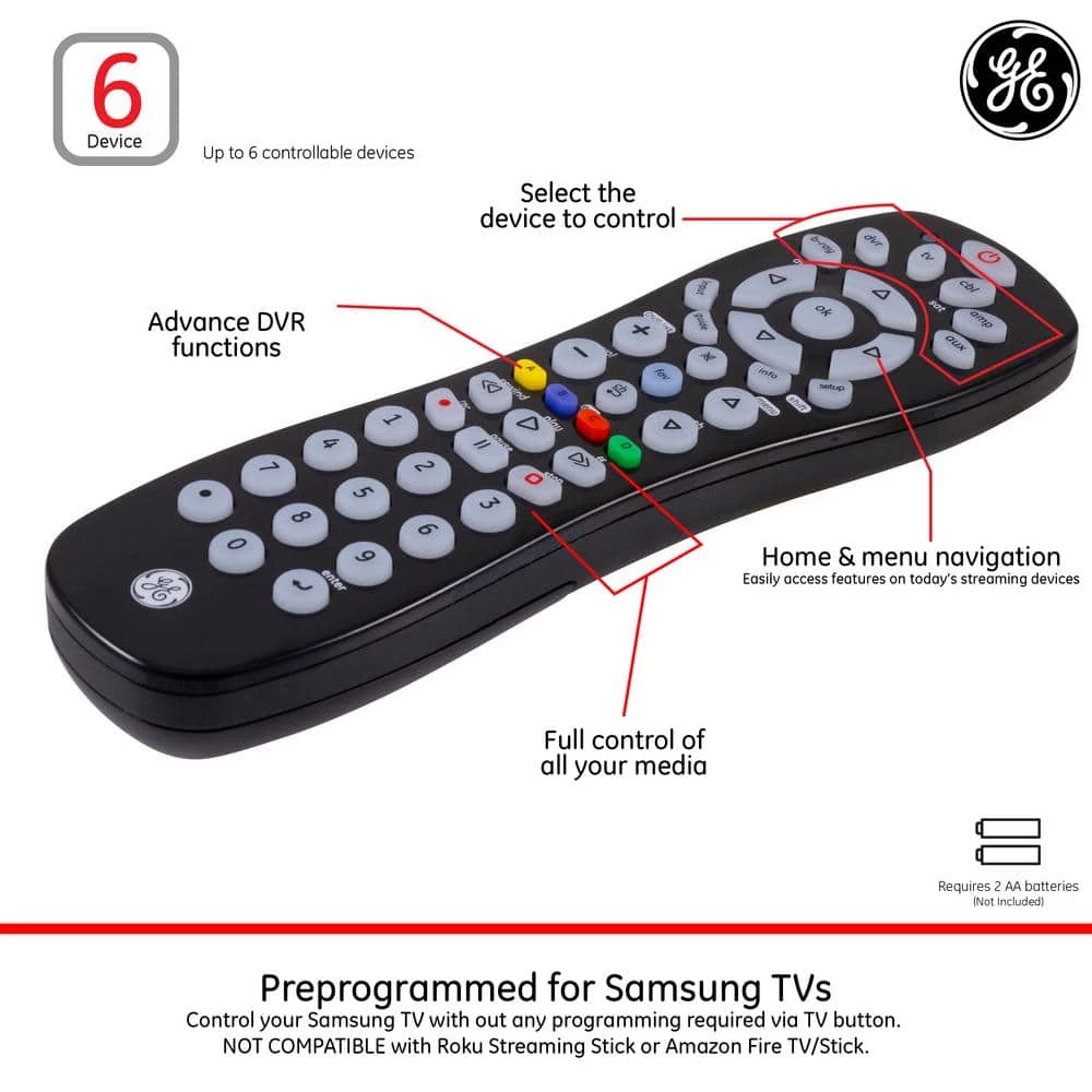 6-Device Universal TV Remote Control in Black by GE 3 6-Device Universal TV Remote Control in Black by GE - Image 3