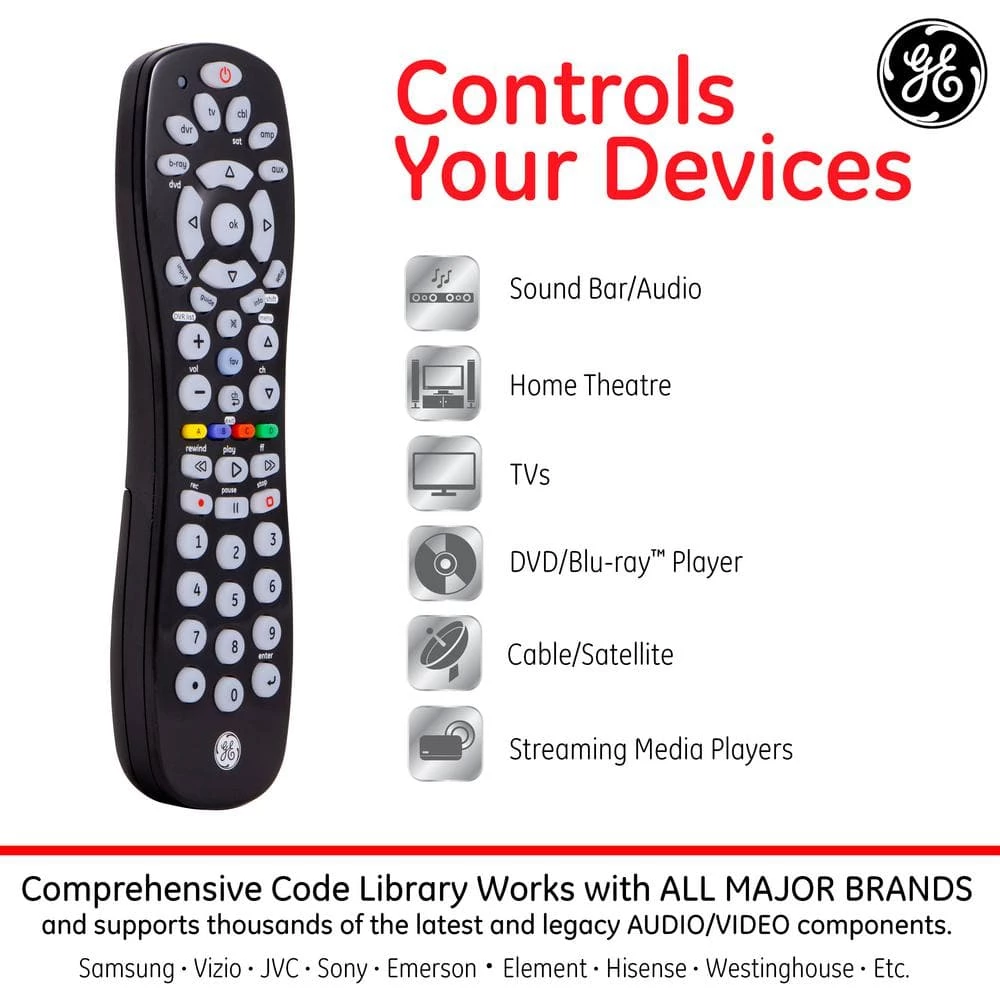 6-Device Universal TV Remote Control in Black by GE 2 6-Device Universal TV Remote Control in Black by GE - Image 2