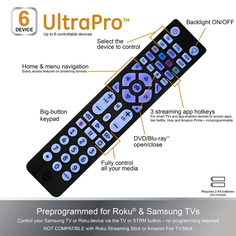 6-Device Universal Remote Control, Streaming in Brushed Black by GE 3 6-Device Universal Remote Control, Streaming in Brushed Black by GE - Image 3