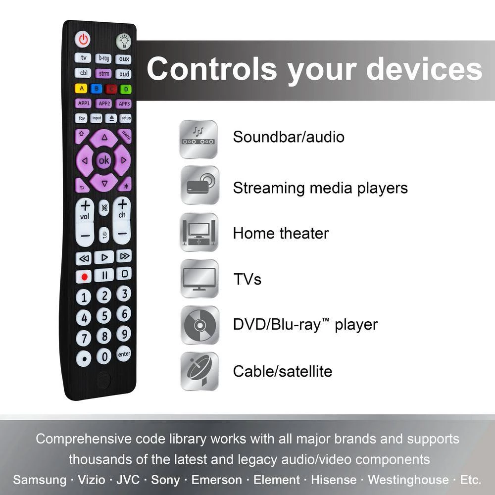 6-Device Universal Remote Control, Streaming in Brushed Black by GE 2 6-Device Universal Remote Control, Streaming in Brushed Black by GE - Image 2