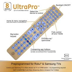 8-Device Universal Remote Control, Streaming in Brushed Gold by GE -Home Electronics Shop ge universal remotes 47509 4f 1000