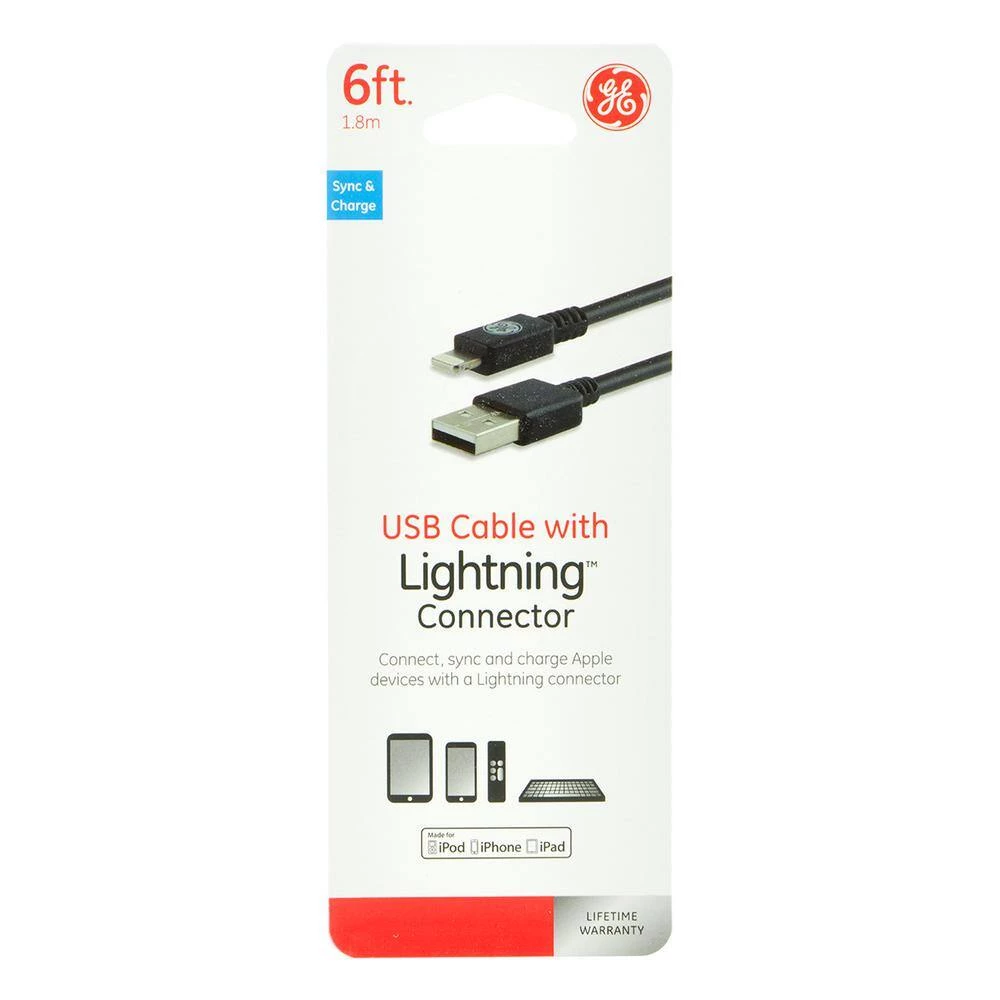 USB to Lightning Cable, 6 ft., Black by GE 3 USB to Lightning Cable, 6 ft., Black by GE - Image 3