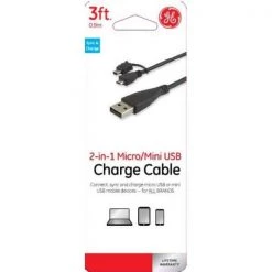 3 ft. USB Micro, Mini Combo Cable with Adapter by GE -Home Electronics Shop ge usb cables 34709 4f 1000