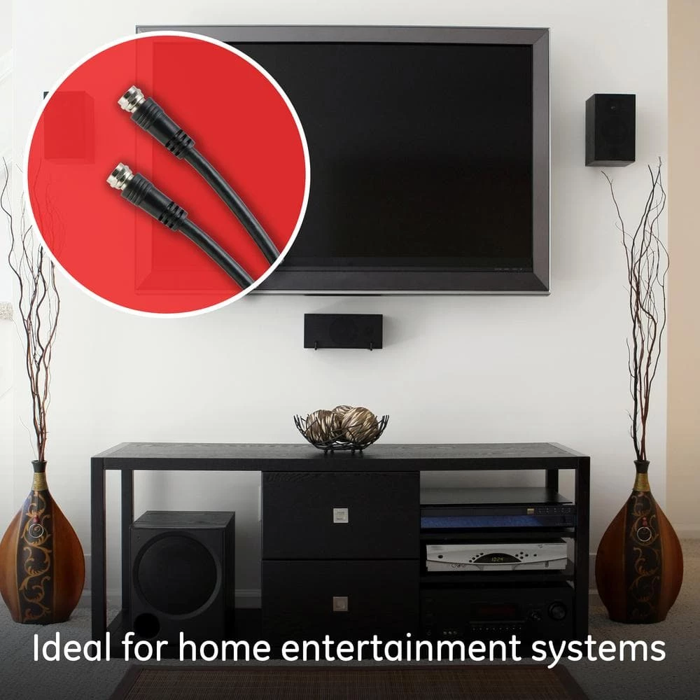 50 ft. RG6 Dual Shield Coaxial Cable with F-Type Connectors in Black by GE 4 50 ft. RG6 Dual Shield Coaxial Cable with F-Type Connectors in Black by GE - Image 4