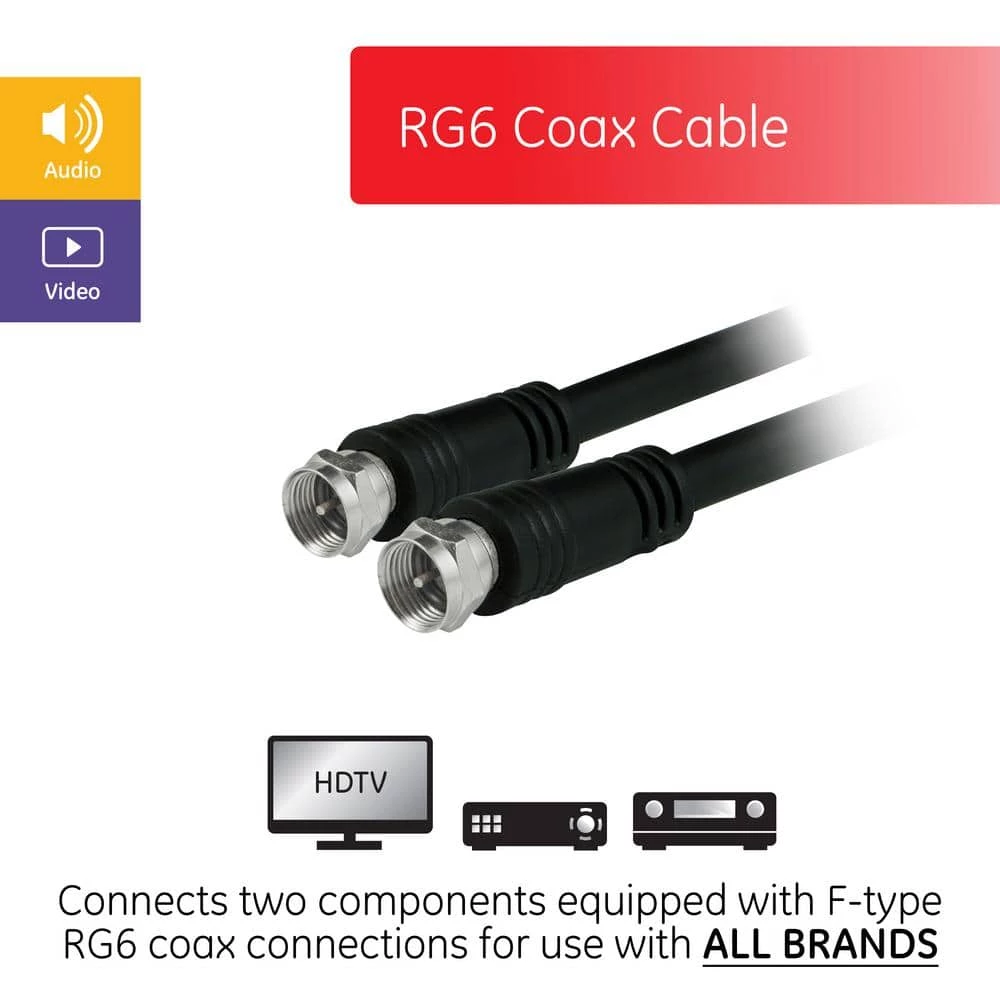 50 ft. RG6 Dual Shield Coaxial Cable with F-Type Connectors in Black by GE 3 50 ft. RG6 Dual Shield Coaxial Cable with F-Type Connectors in Black by GE - Image 3