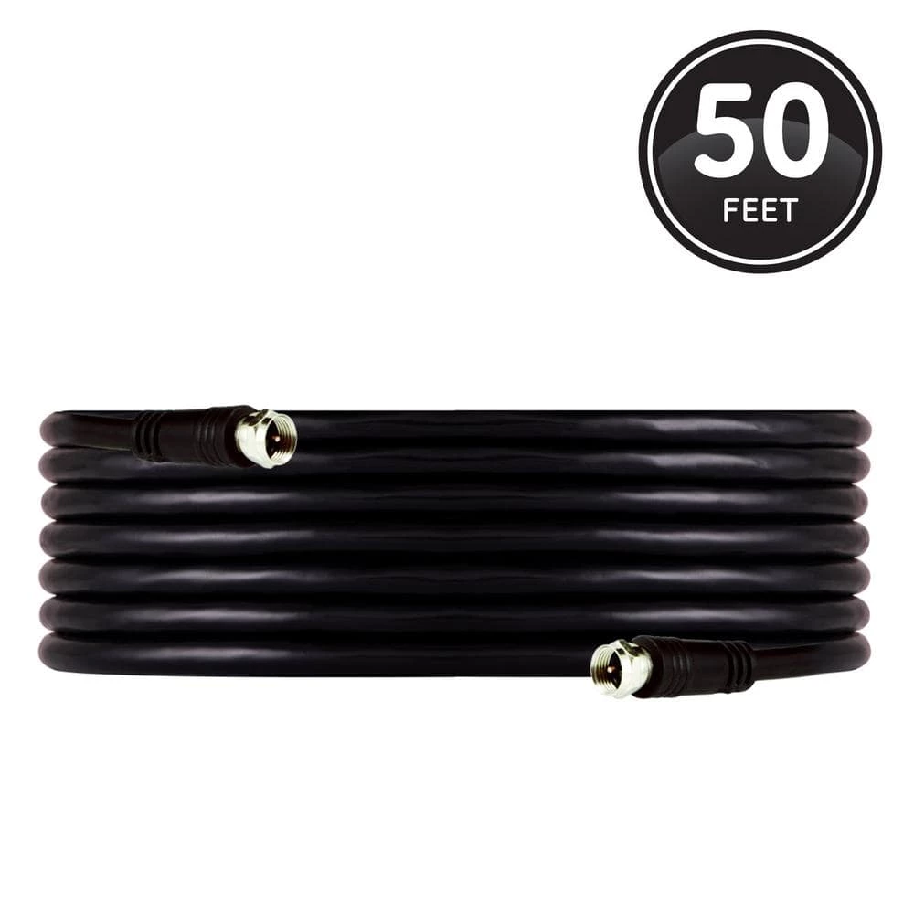50 ft. RG6 Dual Shield Coaxial Cable with F-Type Connectors in Black by GE 1 50 ft. RG6 Dual Shield Coaxial Cable with F-Type Connectors in Black by GE