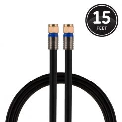 15 ft. RG6 In-Wall Rated Quad Shield Coaxial Cable in Black by GE
