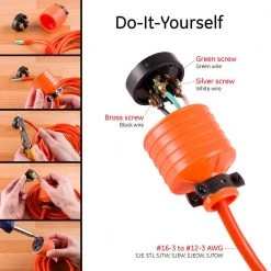 Heavy Duty Connector Grounded with Black Metal Clamp, Orange 8 Heavy Duty Connector Grounded with Black Metal Clamp, Orange -Home Electronics Shop ge wire connectors wire terminals 18190 4f 1000