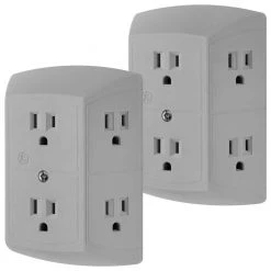 6-Outlet Wall Plug Adapter Power Strip, Gray (2-Pack) by GE