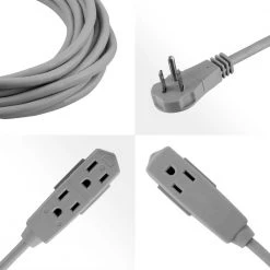 25 ft. 16/3 3-Outlet Office Extension Cord with Low-Profile Flat Plug, Gray by GE -Home Electronics Shop gray 25 ft cord ge general purpose cords 43025 1f 1000