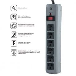 6-Outlet Heavy-Duty Surge Protector -Home Electronics Shop gray 8 ft cord ge surge protectors 14021 44 1000