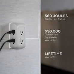 6-Outlet Wall Tap Surge Protector, 560J, Gray, (2-Pack) -Home Electronics Shop gray ge electrical outlets receptacles 47846 44 1000