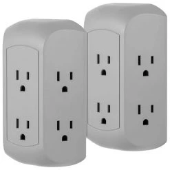 6-Outlet Wall Tap Surge Protector, 560J, Gray, (2-Pack)