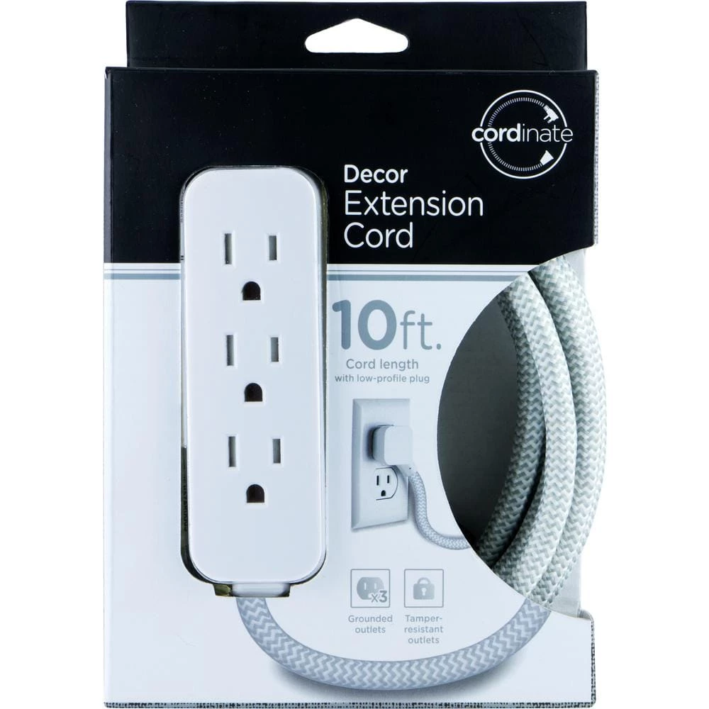 10 ft. 16/3 Designer 3-Outlet Extension Cord with Low-Profile Flat Plug, White by GE 5 10 ft. 16/3 Designer 3-Outlet Extension Cord with Low-Profile Flat Plug, White by GE - Image 5