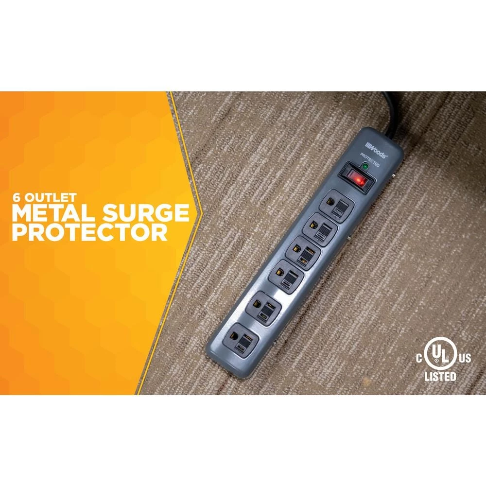 6-Outlet Surge Strip with 3 ft. Cord by Woods 3 6-Outlet Surge Strip with 3 ft. Cord by Woods - Image 3