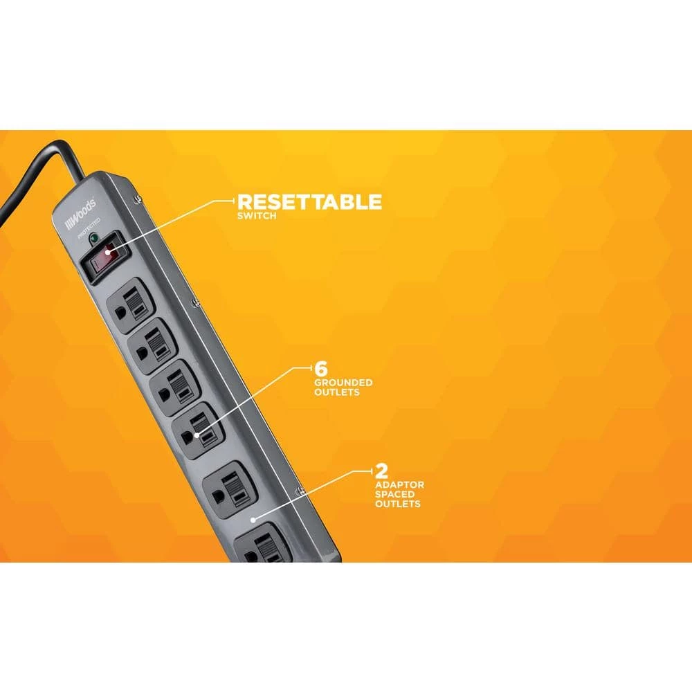 6-Outlet Surge Strip with 3 ft. Cord by Woods 4 6-Outlet Surge Strip with 3 ft. Cord by Woods - Image 4