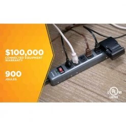 6-Outlet Surge Strip with 3 ft. Cord by Woods 15 6-Outlet Surge Strip with 3 ft. Cord by Woods -Home Electronics Shop gray woods power strips 41546 c3 1000
