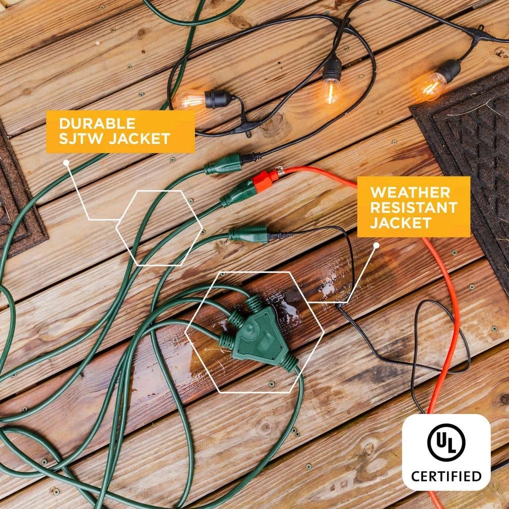 SJTW 25 ft.14/3 3-Outlet Multi-Directional Landscape Cord by Woods 4 SJTW 25 ft.14/3 3-Outlet Multi-Directional Landscape Cord by Woods - Image 4