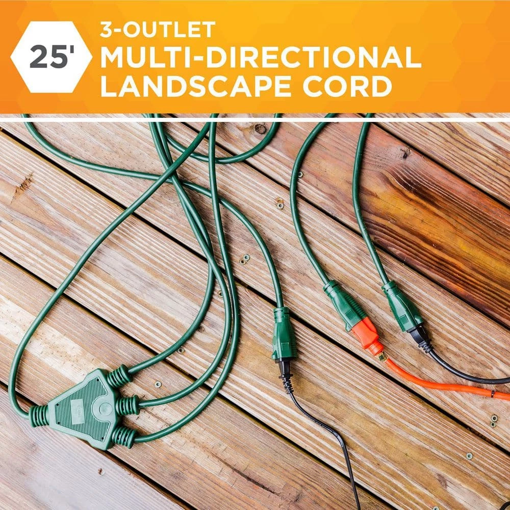 SJTW 25 ft.14/3 3-Outlet Multi-Directional Landscape Cord by Woods 2 SJTW 25 ft.14/3 3-Outlet Multi-Directional Landscape Cord by Woods - Image 2