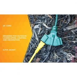 25 ft. 16/3 SJTW Tri-Source (Multi-Outlet) Yard Master Outdoor Extension Cord by Woods -Home Electronics Shop green woods general purpose cords 984413 1f 1000