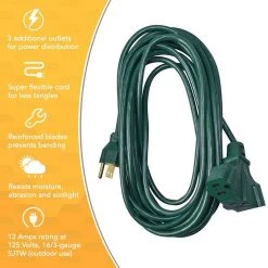 25 ft. 16/3 SJTW Tri-Source (Multi-Outlet) Yard Master Outdoor Extension Cord by Woods -Home Electronics Shop green woods general purpose cords 984413 40 1000