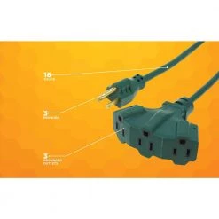 25 ft. 16/3 SJTW Tri-Source (Multi-Outlet) Yard Master Outdoor Extension Cord by Woods -Home Electronics Shop green woods general purpose cords 984413 4f 1000