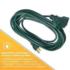 25 ft. 16/3 SJTW Tri-Source (Multi-Outlet) Yard Master Outdoor Extension Cord by Woods -Home Electronics Shop green woods general purpose cords 984413 a0 1000
