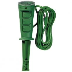 15-Amp Outdoor Plug-In Photocell Light Sensor 3-Outlet Yard Stake Timer with 6 ft. Cord, Green by Woods